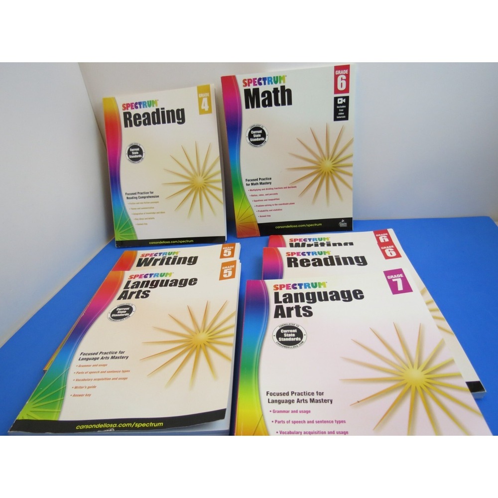 Carson Dellose Spectrum Workbook Lot of 7 Grades 4-7 Homeshool Materials